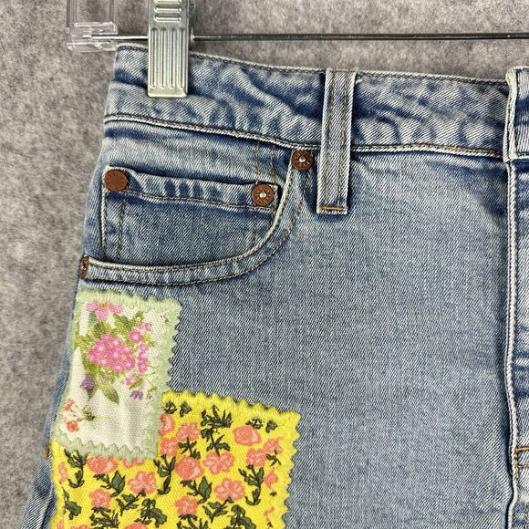 Alice + Olivia Route 66 Patchwork Mini Skirt Womens 26 Blue Denim High Rise Boho - Picture 2 of 12